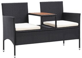 vidaXL 2 személyes fekete polyrattan kerti pad teázóasztallal 143 cm