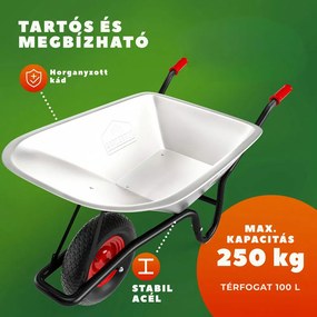 BARRY horganyzott talicska, max. kapacitás 100l/250kg, ezüst/fekete Gardebruk