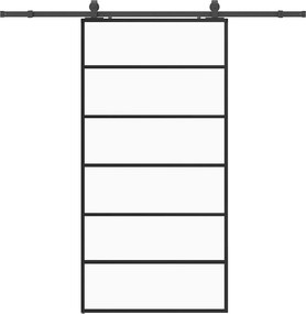 vidaXL fekete ESG üveg tolóajtó fémszerelvény-szettel 102x205 cm