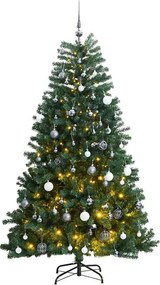 vidaXL csuklópántos műkarácsonyfa 300 LED-del és gömbökkel 210 cm