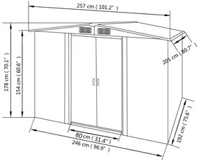 zöld fém kerti fészer 257 x 205 x 178 cm