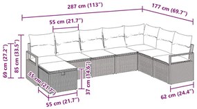 Kerti Kanapé Szett 8 pcs Fekete és krémszínű 287 x 177 x 85 cm