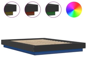 fekete szerelt fa ágykeret LED-világítással 120 x 200 cm