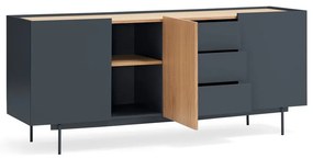 Antracitszürke-natúr színű alacsony komód tölgyfa dekorral 180x78 cm Otto – Teulat