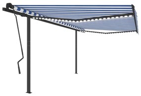 Kék/fehér automata szélérzékelős és LED-es napellenző 4,5x3,5 m