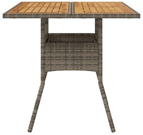 szürke polyrattan kerti asztal akácfa lappal 80 x 80 x 75 cm