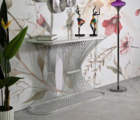 Luxus ezüst konzolasztal márvány asztallappal 120X35X79 cm