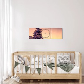 Havas fa egy réten képe (órával) (90x30 cm)