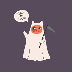 Illusztráció Cute ghost cat vector illustration. Funny, Irina Ostapenko