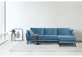 Magic kék bársony sarokkkanapé, jobb oldali - Scandic