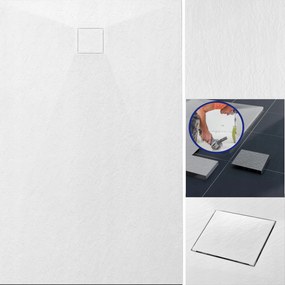 Zuhanytálca 90x120 Kő Alacsony Fehér Matt Rea Magnum White Lapos