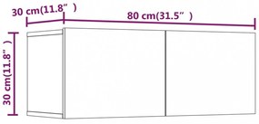 2 db szürke sonoma színű szerelt fa TV-szekrény 80 x 30 x 30 cm