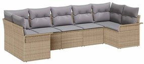 vidaXL Kerti Kanapé Szett párnával tárolóval 7 pcs Bézs Poli rattan