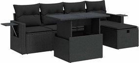 vidaXL 6 részes fekete polyrattan kerti ülőgarnitúra párnákkal