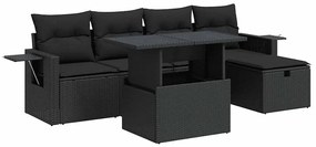 vidaXL 6 részes fekete polyrattan kerti ülőgarnitúra párnákkal