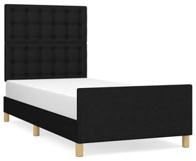 fekete szövet ágykeret fejtámlával 90 x 200 cm