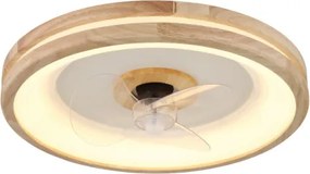 Globo 03650 Mennyezeti ventilátor fém fehér, fa, műanyag fehér/átlátszó, szabályozható, fali kapcsolóval több fokozatban, memória, időzítő, távirányító, 15m², ø:500mm H: 25mm, LED 30W 230V, 300-2250lm, CCT 2700K-6500K