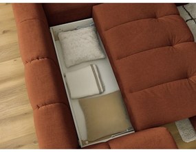 Téglavörös kinyitható-tárolóhelyes sarokkanapé (jobb oldali-L alakú) Fuji – Bobochic Paris