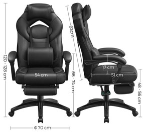 Irodai szék, gamer szék műbőr, ergonomikus kialakítás, fekete