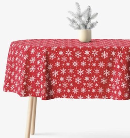 Goldea ovális karácsonyi terítő valencia - fehér pelyhek piros alapon 120 x 160 cm