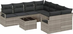 vidaXL Kanapé Szett párnával 9 pcs Világosszürke és fekete polirattan