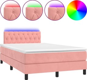 vidaXL rózsaszín bársony rugós és LED-es ágy matraccal 120x200 cm