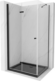 Mexen Lima, zuhanykabin összecsukható ajtóval 80 (ajtó) x 120 (fali) cm, 6mm átlátszó üveg, fekete profil + vékony fekete zuhanytálca fekete szifonna…