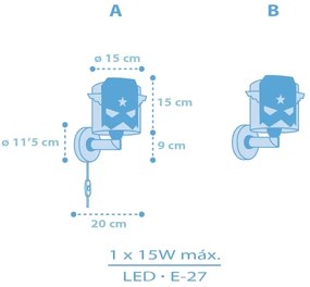 Dalber 61819 - Gyermek fali lámpatest BLUE HERO 1xE27/15W/230V