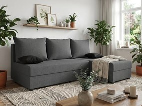 Kinyitható kétoldalas L alakú kanapé VALERIO SLIM 200x140 cm, sötétszürke + 2 díszpárnák INGYEN