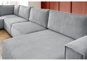 Világosszürke kordbársony sarokkanapé (bal oldali-"U" alakú) Nihad modular – Bobochic Paris