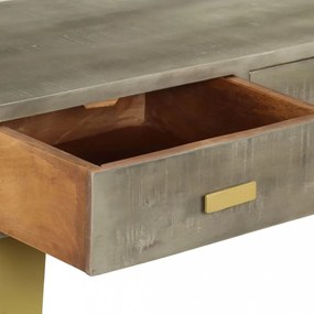 szürke tömör mangófa tálalóasztal sárgarézzel 110x35x76 cm