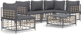 vidaXL 6 részes antracitszürke polyrattan kerti ülőgarnitúra párnákkal