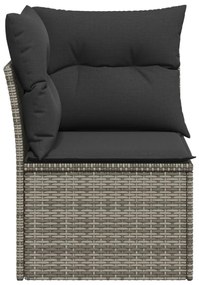 Szürke polyrattan kerti sarokkanapé párnával