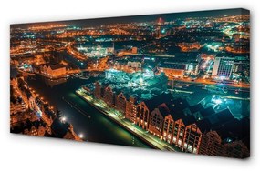 Canvas képek Gdańsk River éjszakai panoráma 100x50 cm