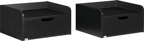 HOMCOM 2 db Fali Éjjeli Szekrény 1 Fiókkal Hálószobába Egyszerű Dizájn 40x30x19.5 cm Fekete | Aosom