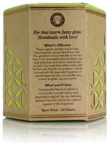 Organikus gyertya Patchouli Vanilla 200 gborostyánszínű üvegben