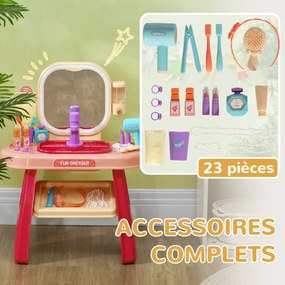 AIYAPLAY Gyermek Sminkasztal Készlet 23 Rész, LED Tükrös Asztal Fénnyel észenével, 3-6 Éves Gyermekeknek, Rózsaszín | Aosom