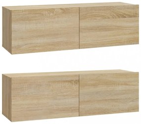 2 db sonoma tölgy szerelt fa fali TV-szekrény 100x30x30 cm