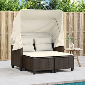 2 személyes barna polyrattan kerti kanapé baldachinnal/székkel