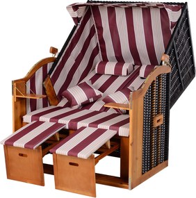 Outsunny Balti-tenger teljesen dönthető 2 személyes strandfotel fenyőfából, 5-fokozatban állítható háttámla, fotelekkel és lábtartókkal, PE rattan, ba