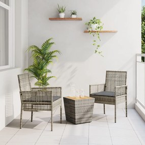 3 db-os Kerti Bistro Készlet Párnákkal Szürke Poli Rattan
