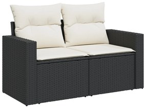 11 Darabos Kert Kanapé Szett Párnákkal Fekete Poli Rattan Akácia, 3 Darabos Kert Étkező Szett Párnákkal Fekete Poli Rattan Akácia
