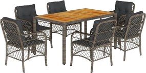 vidaXL 7 részes szürke polyrattan kerti étkezőgarnitúra párnával