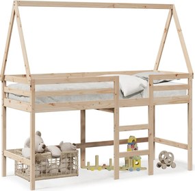 vidaXL tömör fenyőfa galériaágy létrával és tetővel 90 x 190 cm