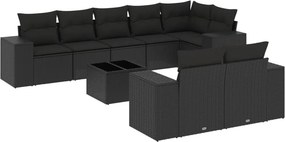 vidaXL 9 részes fekete polyrattan kerti ülőgarnitúra párnákkal