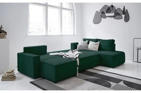 Sötétzöld kordbársony kinyitható sarokkanapé (jobb oldali-U alakú) Brave Dave – Miuform