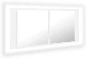 Fehér akril LED-es fürdőszobaszekrény tükörrel 100 x 12 x 45 cm