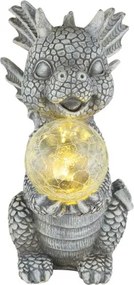 Globo 33888 Solar lámpa, sárkány, műanyag szürke matt, üveggömb tiszta repedezett, nyomógombos, elemmel együtt AAA 300mAh 1.2V, IP44, HxSzxM: 190x135x275mm, tartozék: LED 0.024W 3V, 3000K