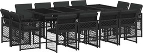 vidaXL 13 részes fekete polyrattan kerti ülőgarnitúra párnákkal