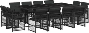 vidaXL 13 részes fekete polyrattan kerti ülőgarnitúra párnákkal